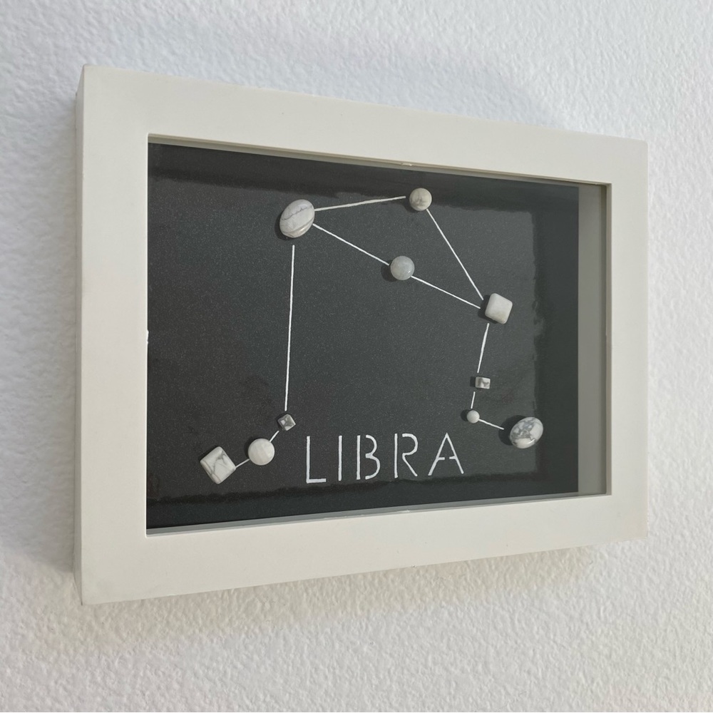 Handmade Horoscope Art LIBRA Star Constellation Beads Shadow Box 6x8 inches